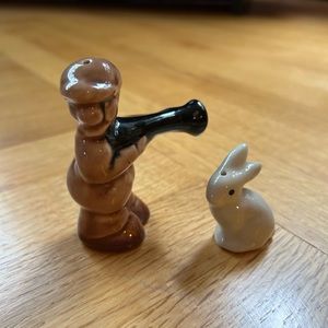 Vintage Hunter and Rabbit Salt and Pepper Shakers